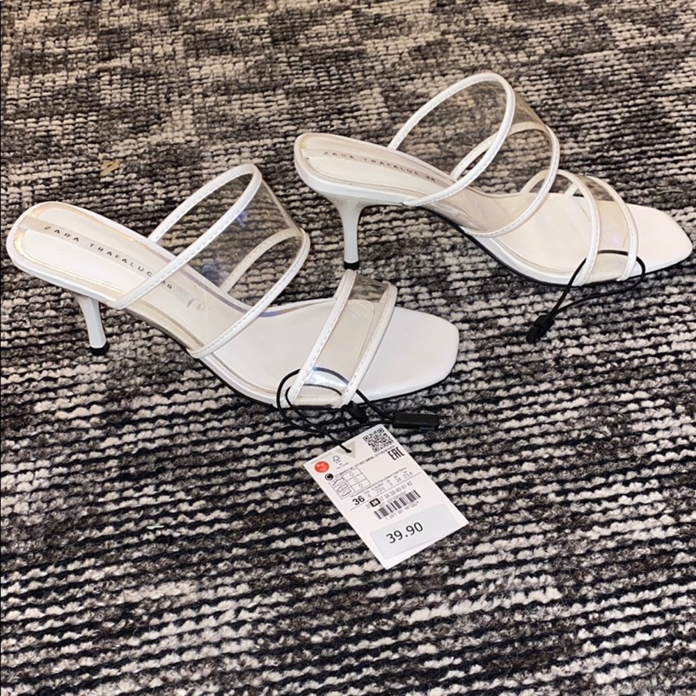 Zara white heeled mule sandal